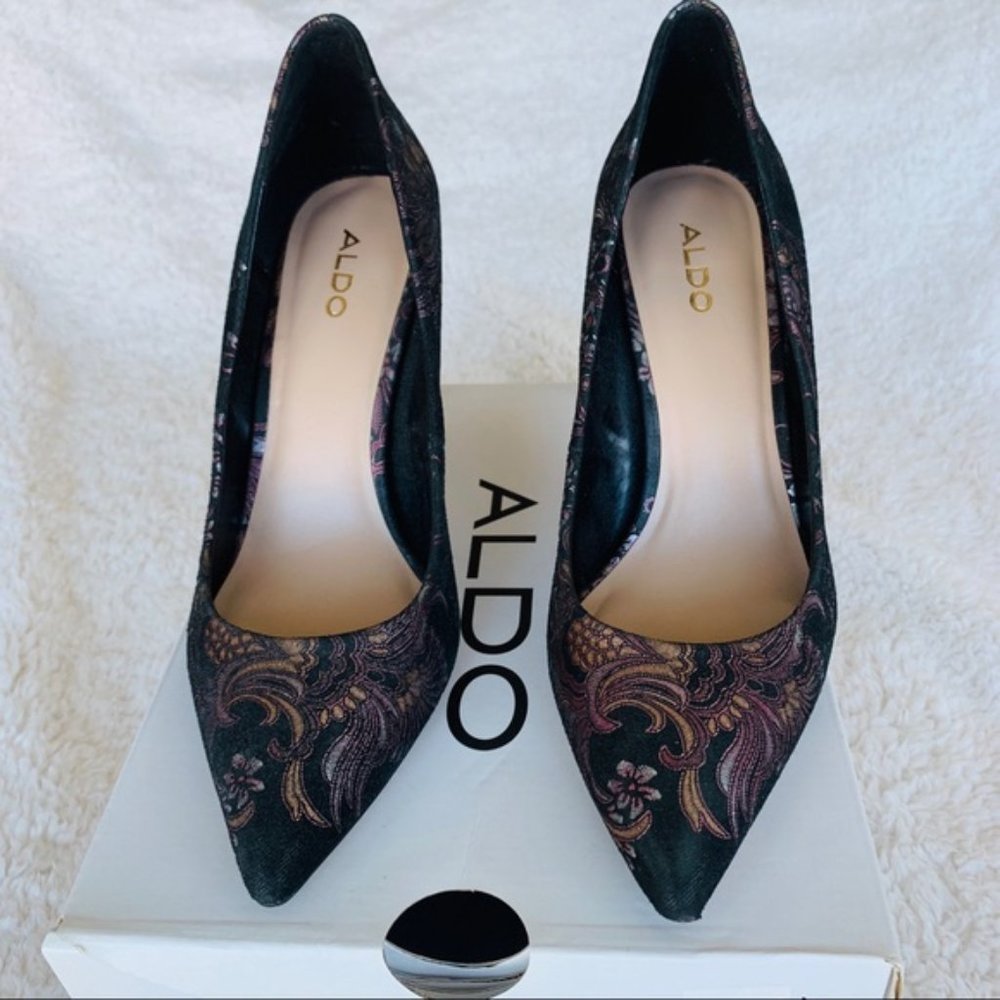 Aldo Uloaviel Pointed Toe Floral Print Heels -7(37.5) - Picture 2 of 10
